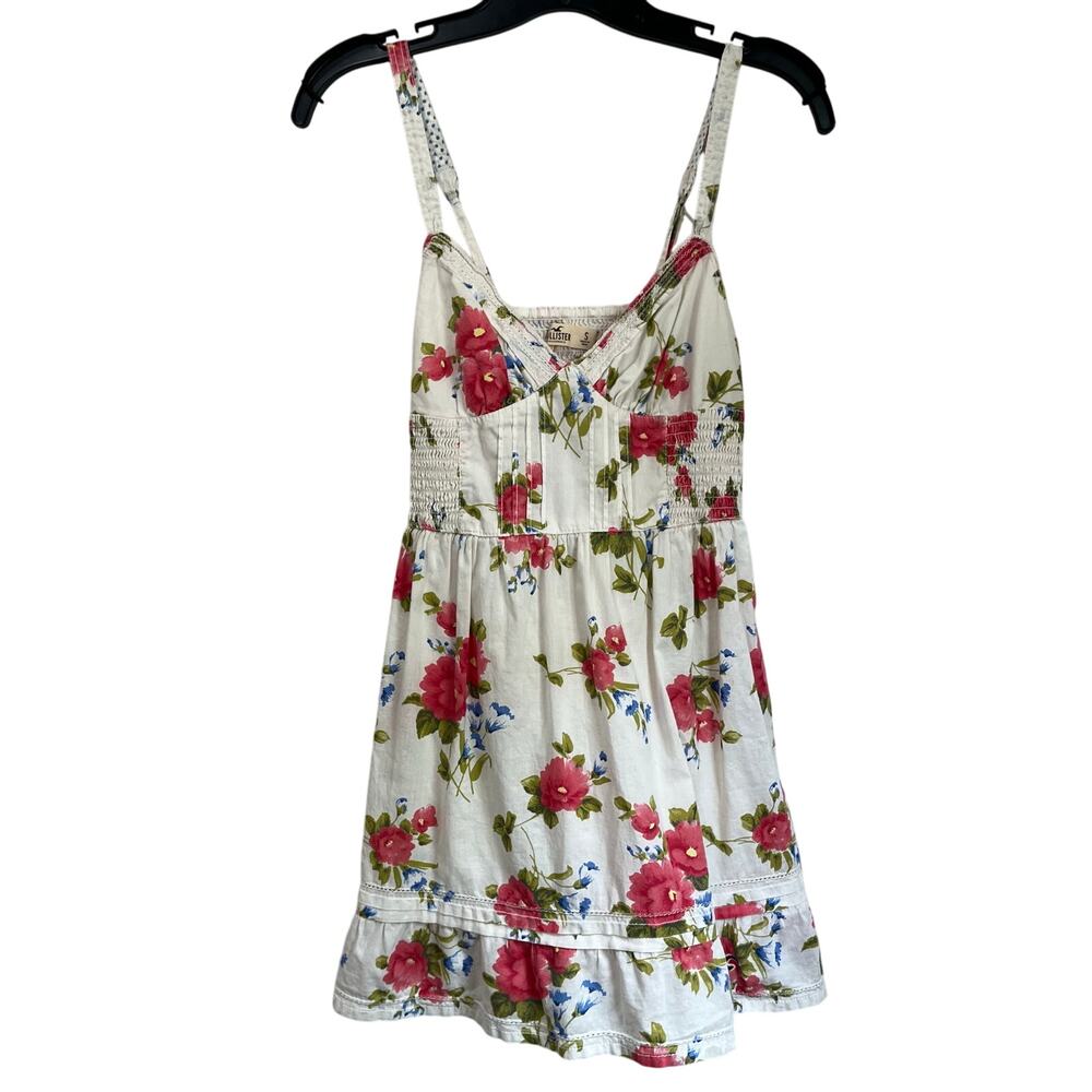 Hollister White Floral Mini Dress with Pink & Green Print